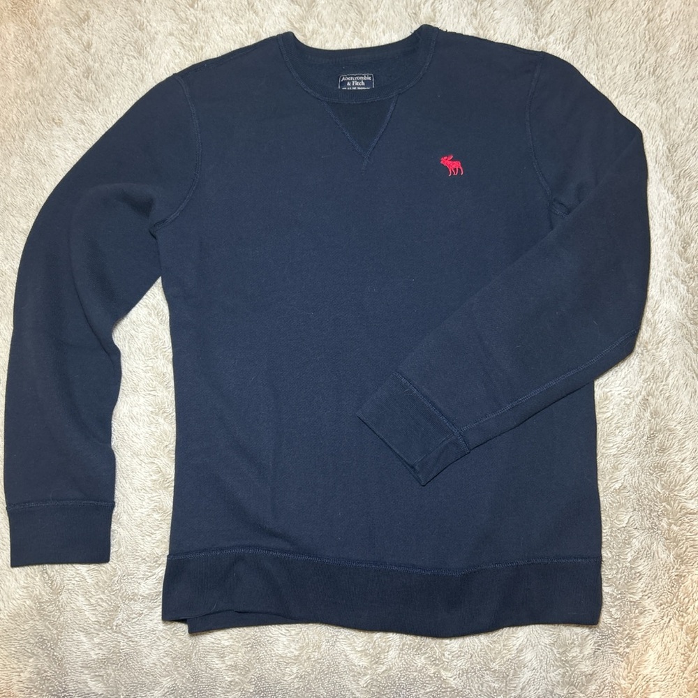 Abercrombie & Fitch Navy Crewneck Sweater with Red Emblem